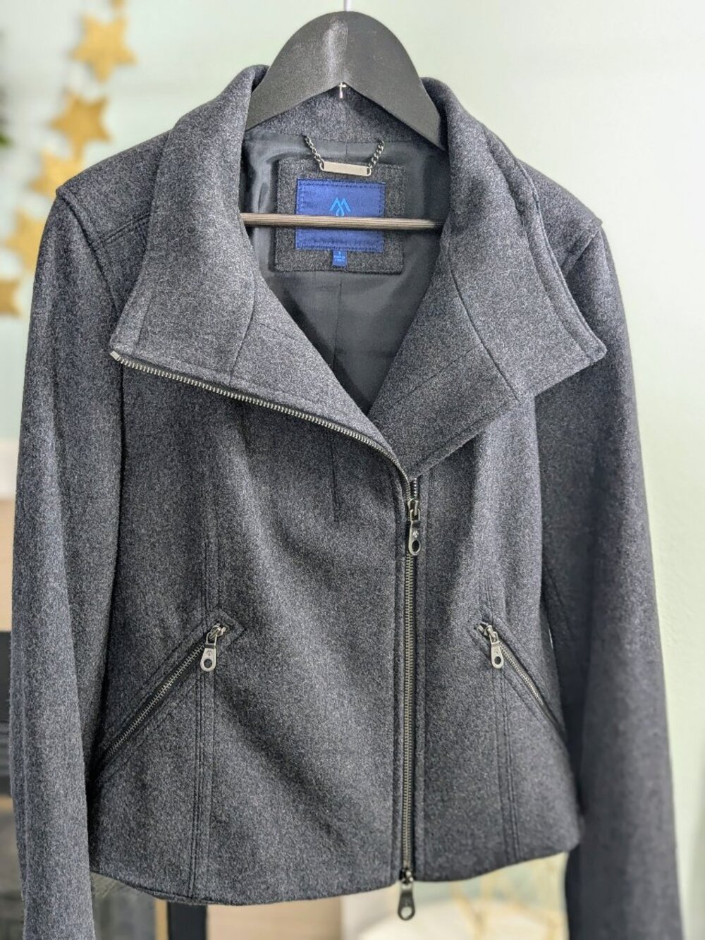 MARTIN + OSA Wool Biker/Moto Jacket Charcoal Grey Size 8